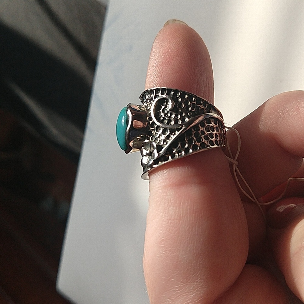 Nwt Arizona turquoise sterling silver 925 cigar band shape ring wide band - Picture 5 of 9